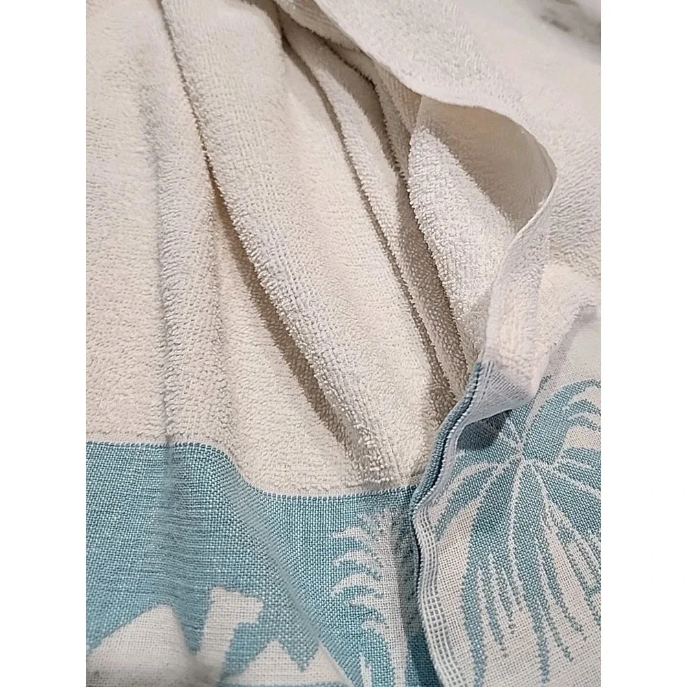 VTG Desert Oasis-Themed Bath Towel /Aqua and Cream/ Woven Jacquard I Cannon